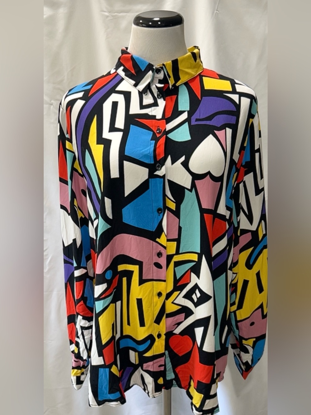 Big Dart Abstract Geometric Art Button Down Shirt Vibrant Multicolored Pop Art